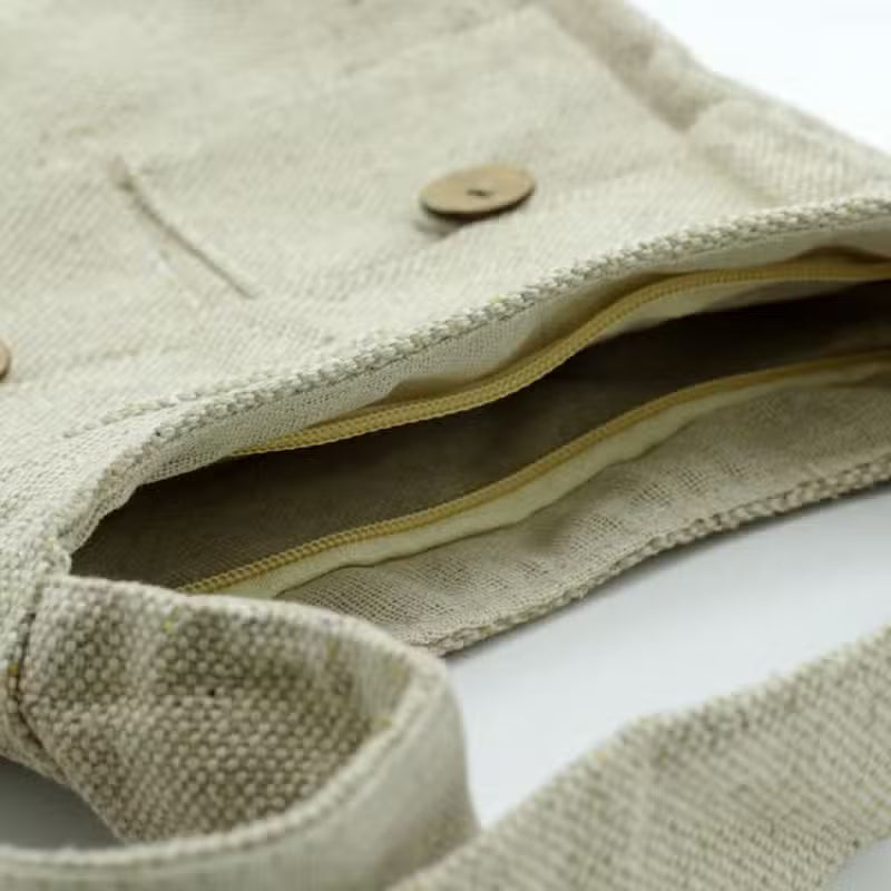 Natürliche Zwei-Taschen-Umhängetasche – Naturfarben – Medium