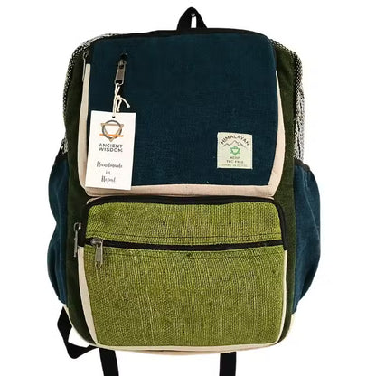 Großer, kastenförmiger Hanf-Rucksack – Türkis & Kurkuma