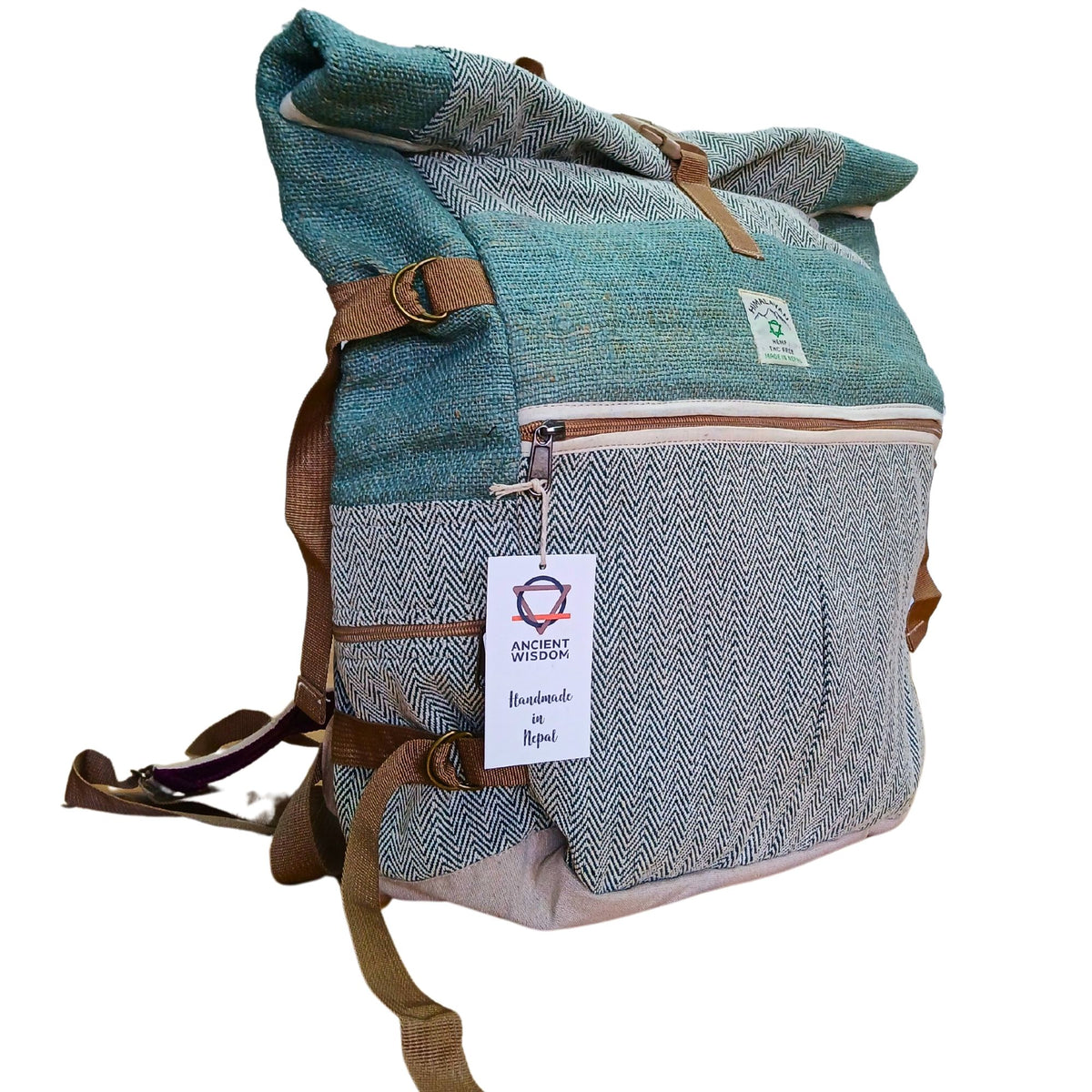 Hemp Trekking Roll-Top-Rucksack – Salbeigrün