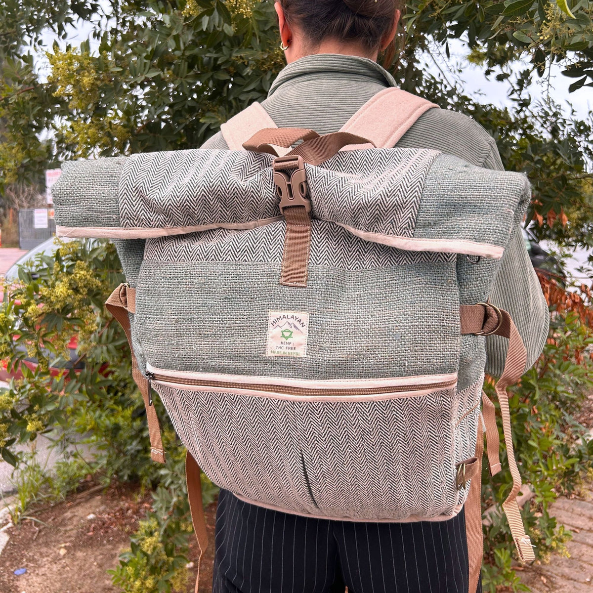 Hemp Trekking Roll-Top-Rucksack – Salbeigrün