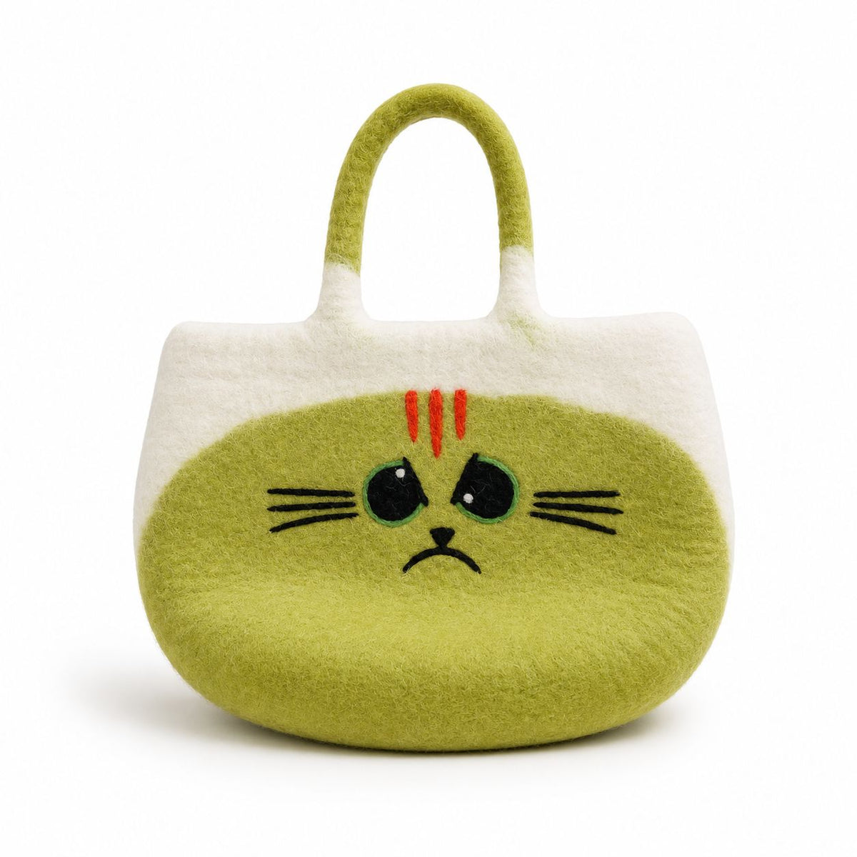 Große gefilzte Tasche mit griesgrämiger Katze