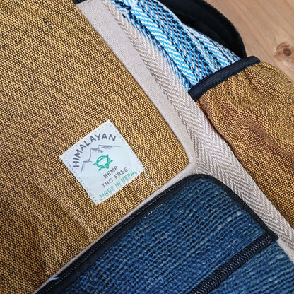 Großer, kastenförmiger Hanf-Rucksack – Türkis & Kurkuma