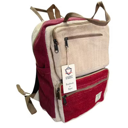 Großer, kastenförmiger Hanf-Rucksack – Türkis & Kurkuma